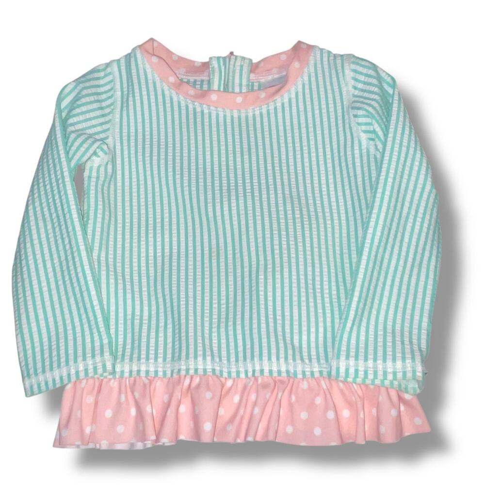 Ruffle Butts Girls Rashguard 18-24 Mnths Top Seersucker Pink Sun Protection Swim